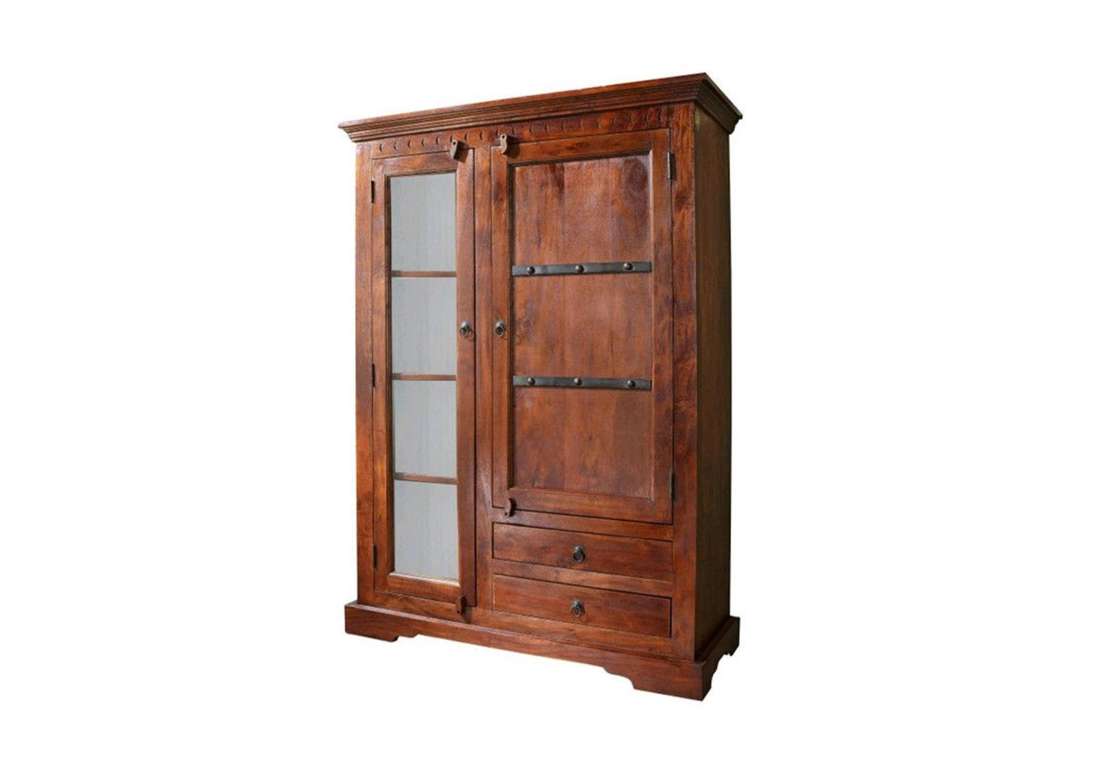 VITRINE Akazie 110x45x155 nougat lackiert OXFORD #425 - Dunkelbraun, Holz (110/155/45cm) - Massivmoebel24
