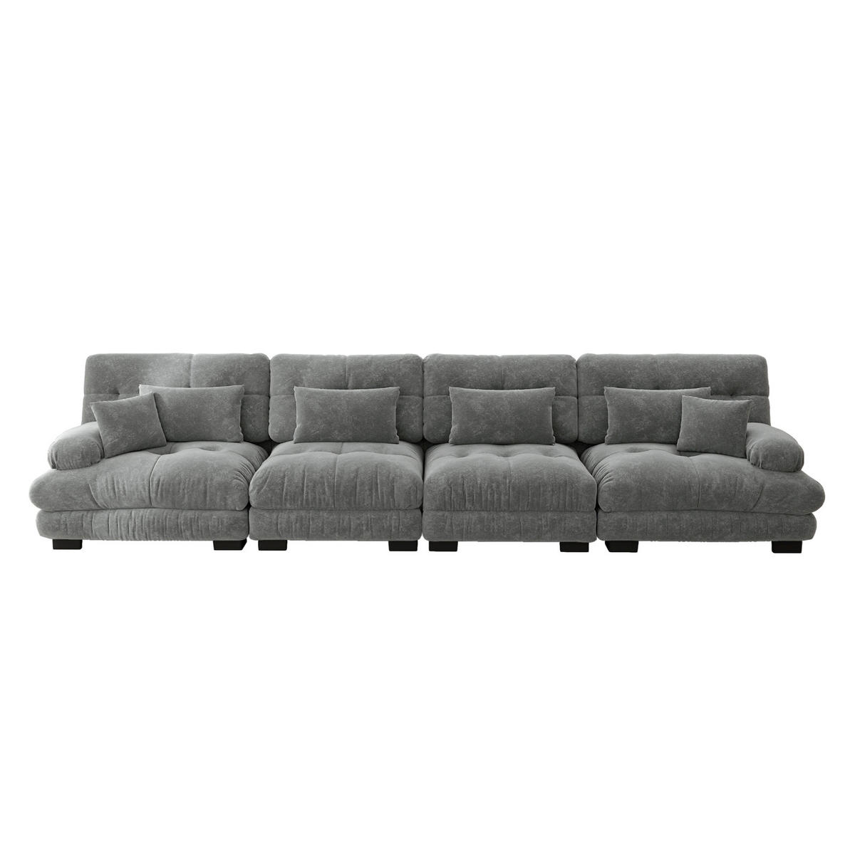 SOFA modular mit Tiefensitz Chenille Grey - Hellgrau, Kunststoff (77/81/406cm) - Meubliv