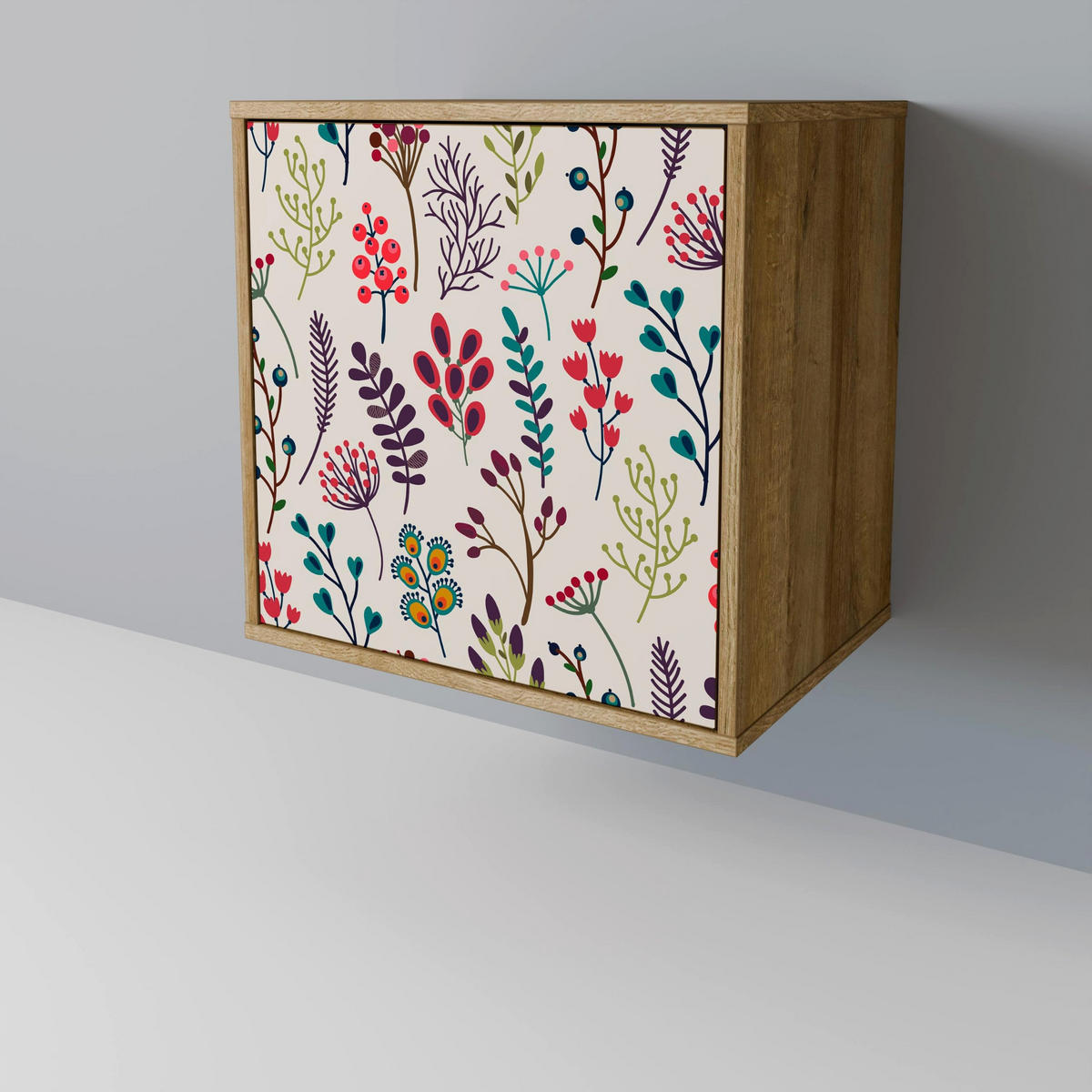 SIDEBOARD AUTUMN SUNDRIES, Eichefarben, 57,5x42x67,5 cm, Schwarze Metall-Rahmenfüße - Eichefarben/Multicolor, Holzwerkstoff/Metall (57.5/67.5/42cm) - SpaceRebels
