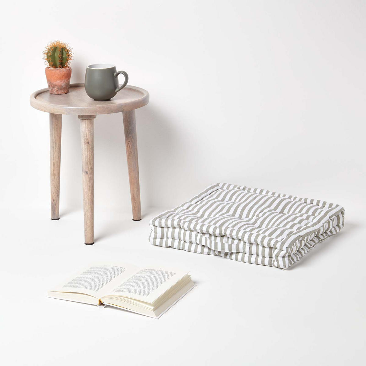 SITZKISSEN grau-weiß gestreift 40/40/8 cm - Grau, Textil (40/40/8cm) - Homescapes