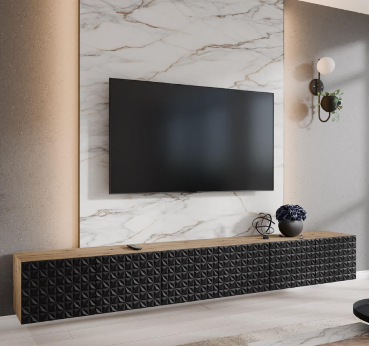 TV-SCHRANK Schwarz ALI 300 Geschlossen Mit Dekorativen Fronten - Schwarz, Holzwerkstoff (300/41/40cm) - Sepro Meble