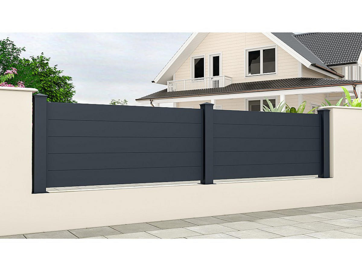 ZAUN - 189cm x 10.3cm - Aluminium - anthrazitgrau - NAZARIO - Anthrazit, Metall (189/78cm) - Vente-Unique