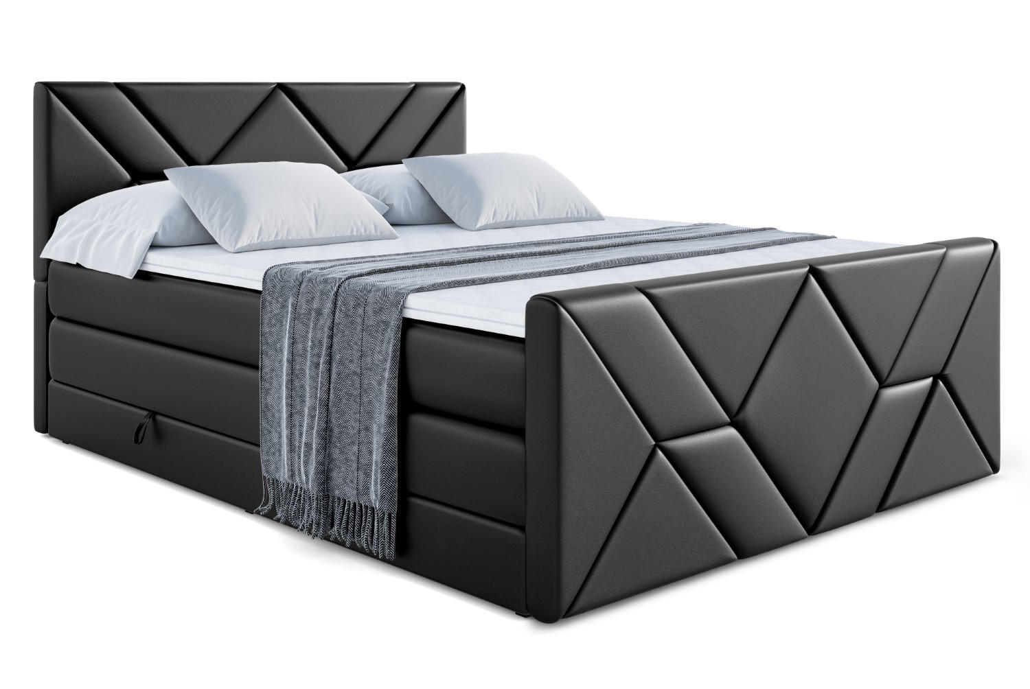 BOXSPRINGBETT BARWA-Z KING - 120x200 - H3/H4 - Schwarz Hochglanz - Schwarz Hochglanz, Holzwerkstoff (120/200cm) - ALTDECOR