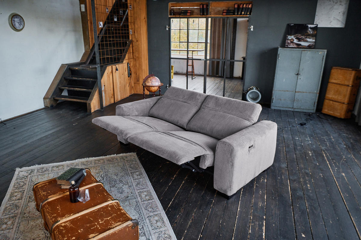 SOFA FINN Grau Cord - Schwarz/Grau, Kunststoff/Textil (210/80/107cm) - KAWOLA