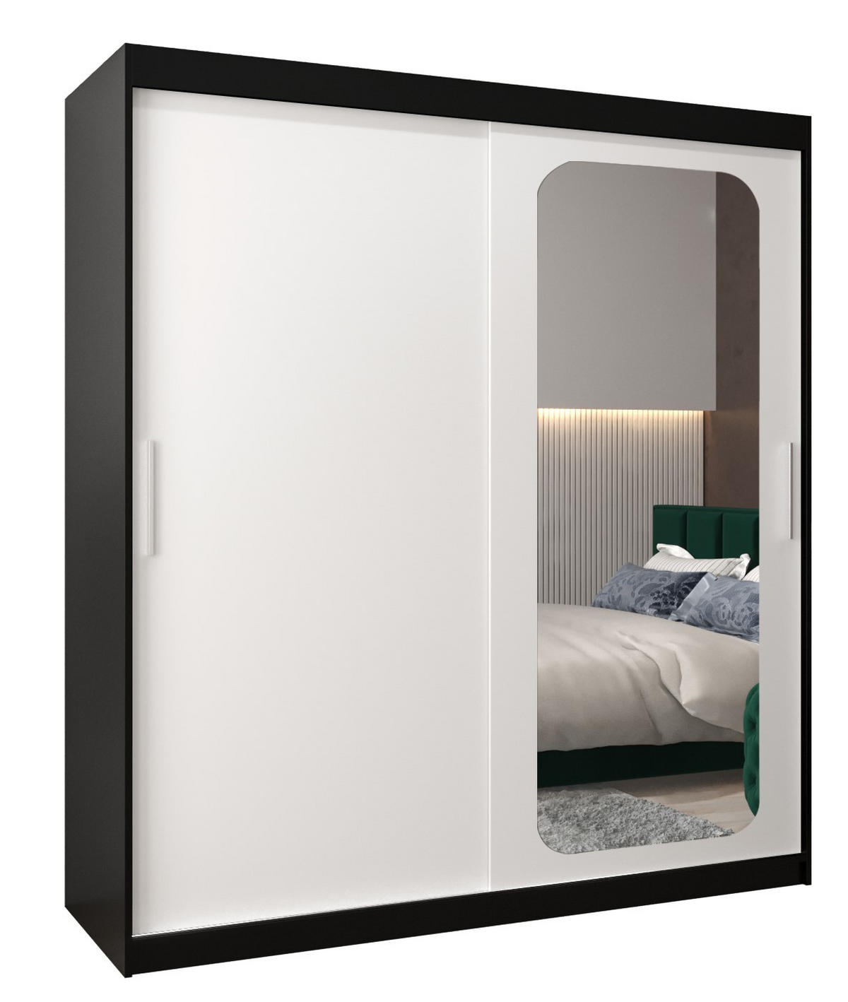 SCHWEBETÜRENSCHRANK 200/180/62 2-türig - Silberfarben/Schwarz, Holz/Kunststoff (180/200/62cm) - Abiks Möbel