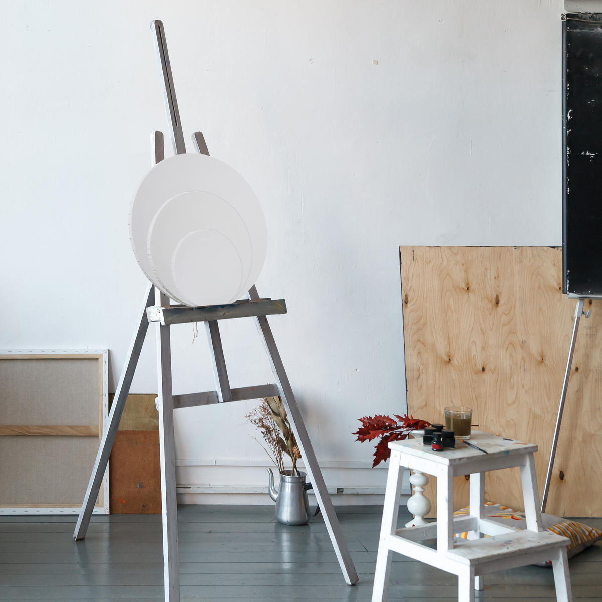 6-TLG.LEINWAND-SET - Weiß, Holzwerkstoff/Textil (40/40cm) - Relaxdays