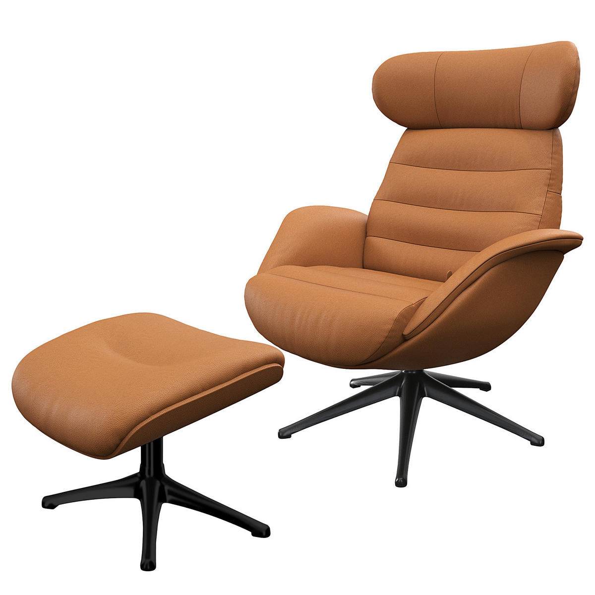 POLSTERHOCKER - Cognac/Schwarz, Leder/Metall (44/39/49cm) - home24