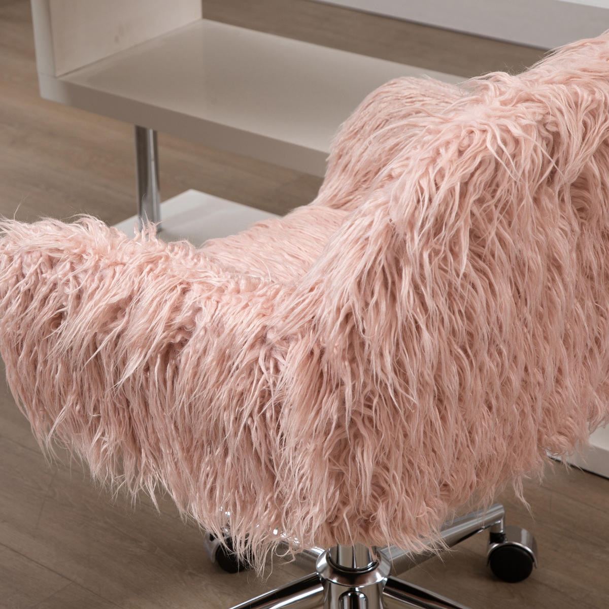 SCHMINKSTUHL Landskrona Fors Rosa/Silber Kunstpelz (100 % Acryl) 57/60/75-85 cm - Rosa, Textil (57/85/60cm) - Jamb