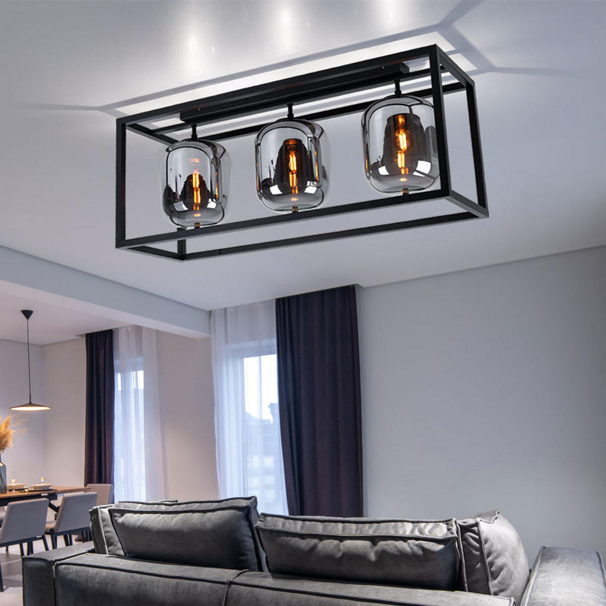 LED DECKENLEUCHTE BLACKY Metall Schwarz Glas - Schwarz, Holz (77.5/25/32.5cm) - Globo Lighting