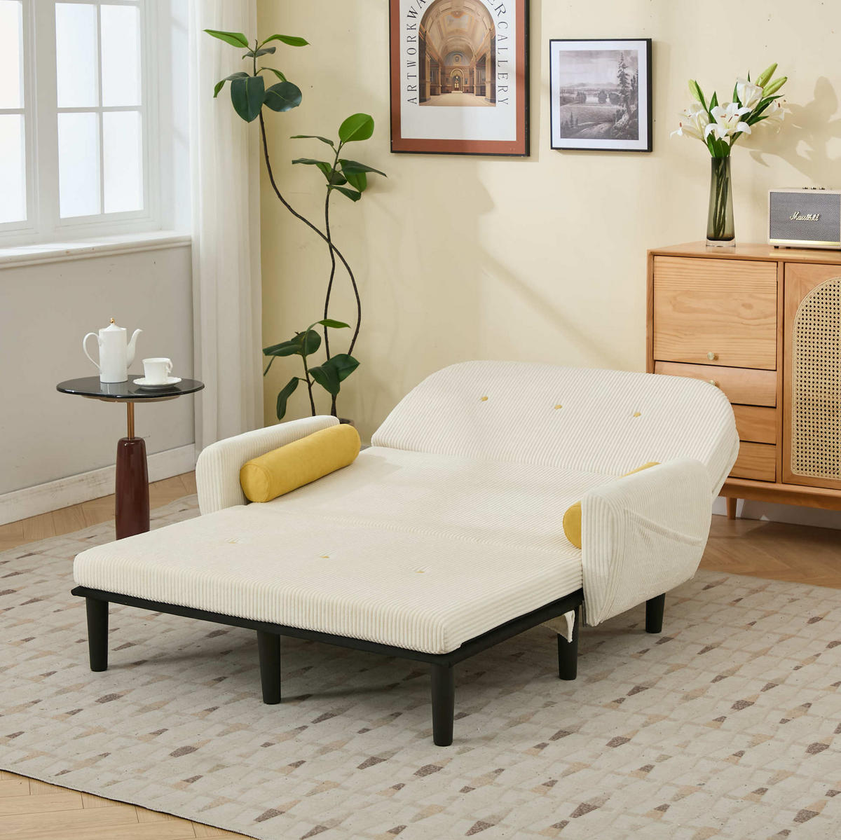 2-SITZER 133/77/85 cm elfenbeinfarben aus Cord mit verstellbarer Rückenlehne und 2 Kissen - Creme, Textil (77/85/133.5cm) - OKWISH