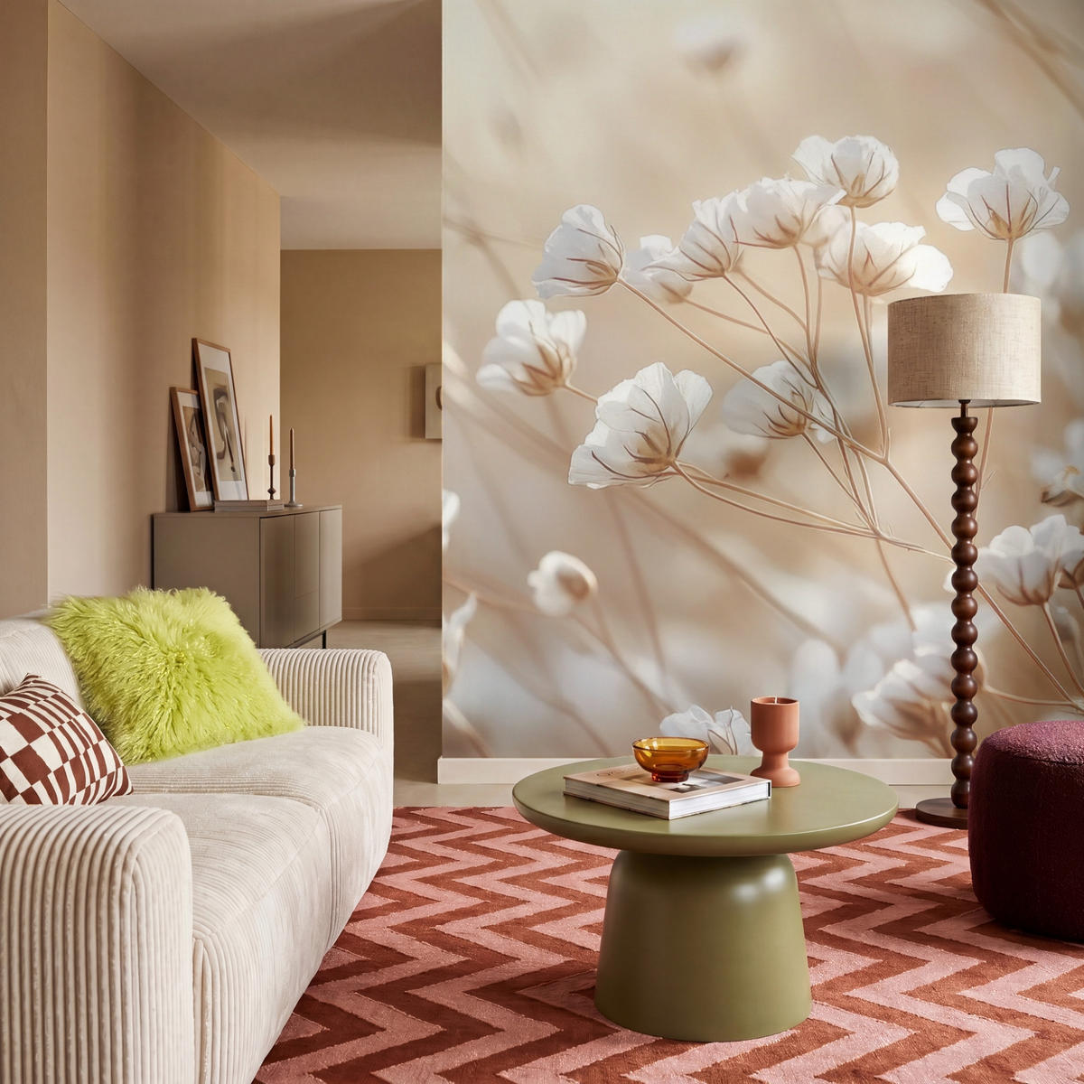 TAPETE - Wild - Blumen - Weiß - 160x200 cm - Creme, Papier (160/200cm) - OnlyWow
