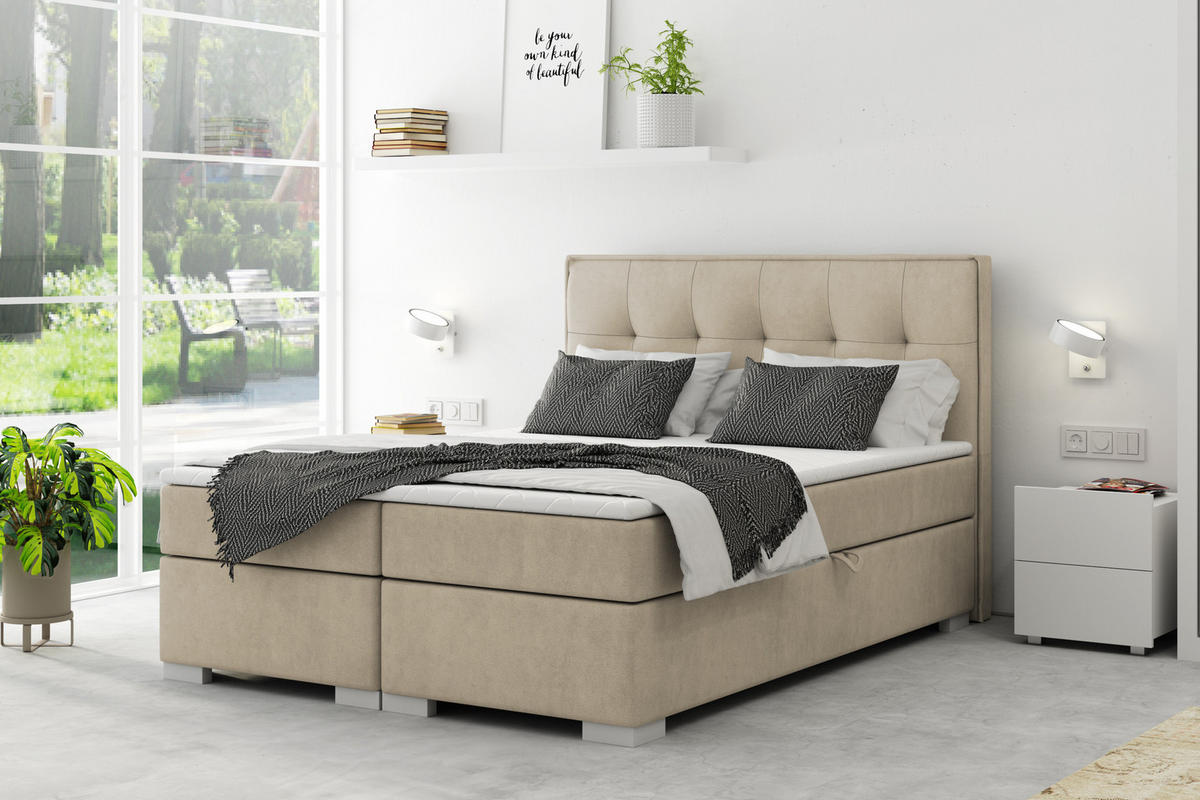 BOXBETT PALERMO 120 x 200 Beige - Beige, Textil/Metall (120/200cm) - VLR BEDS