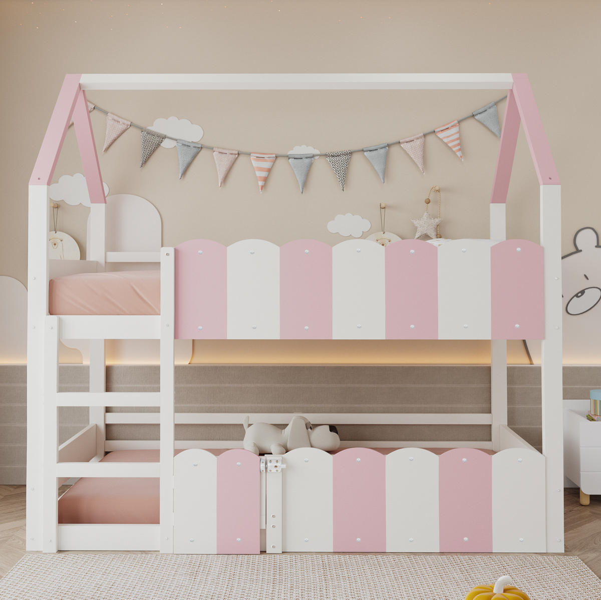 KINDERHOCHBETT 90/200 cm Weiß/Rosa mit Lattenrost - Rosa, Holz (90/200cm) - MIVRAY