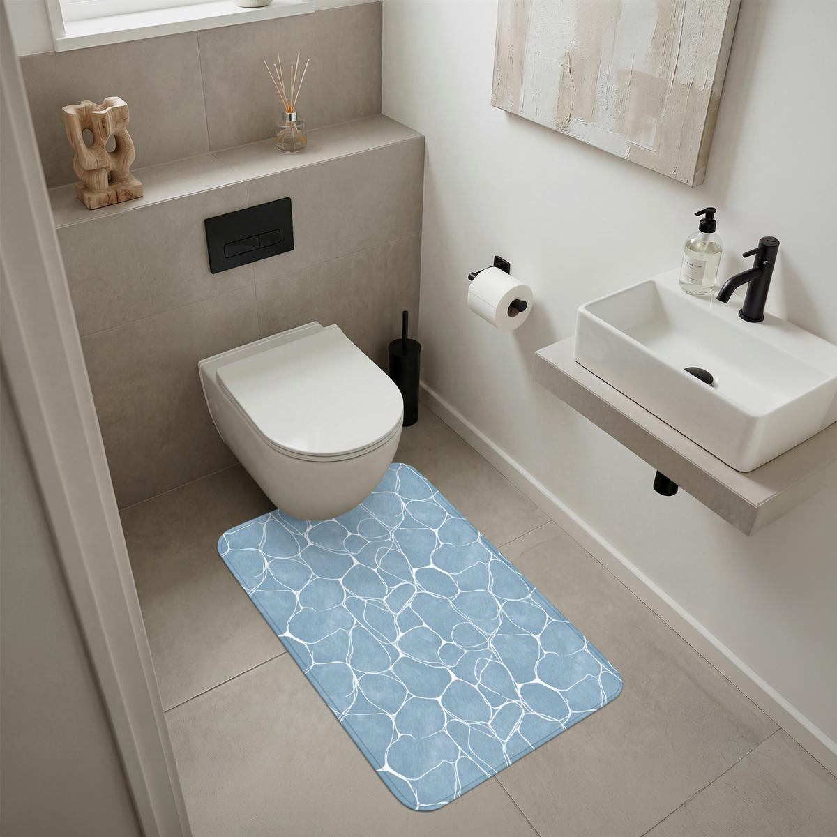 BADEMATTE Organisch - Muster - Blau 60x90 cm - Hellblau, Kunststoff/Textil (60/90cm)