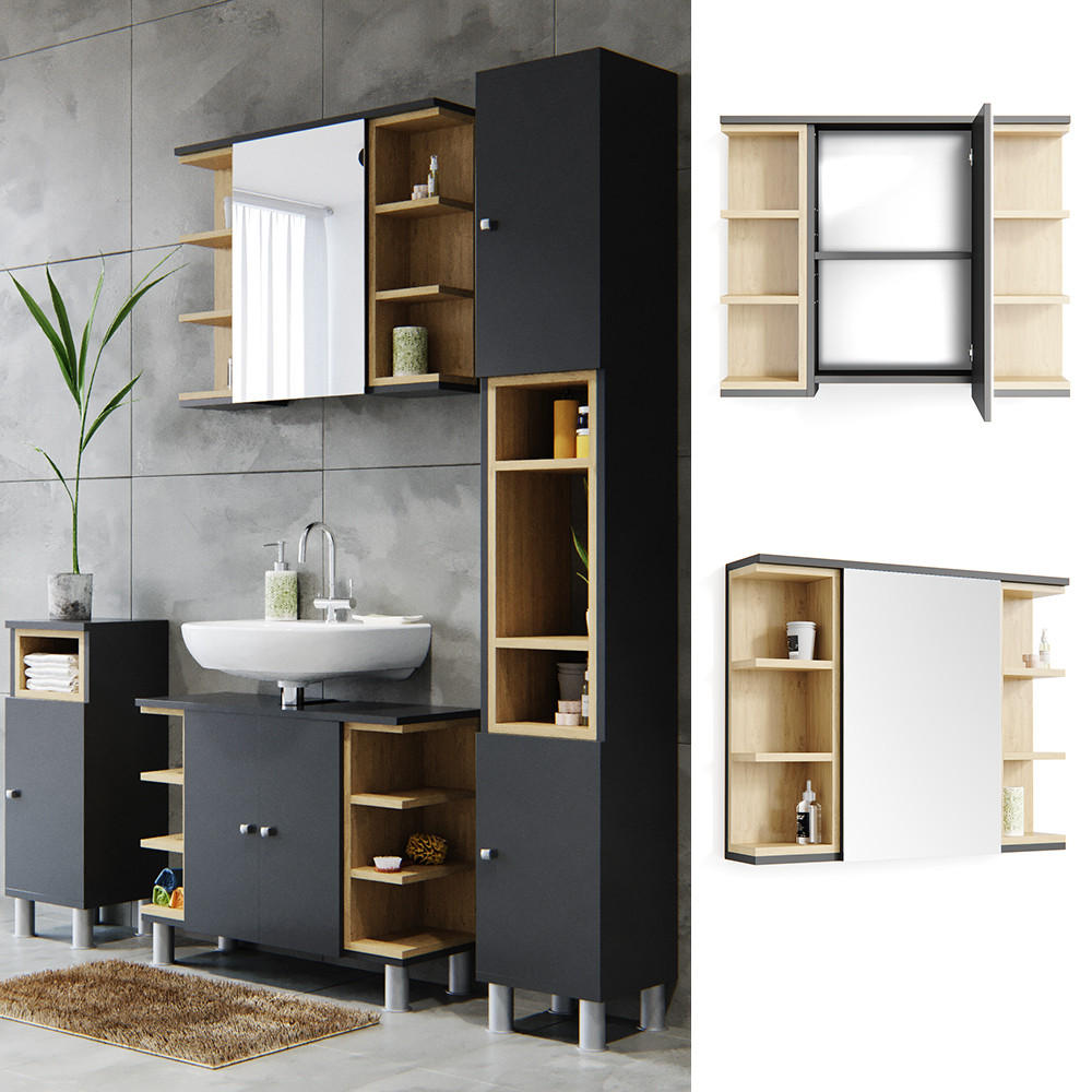 BADSPIEGELSCHRANK Aquis Anthrazit 79.6 x 64 cm - Anthrazit, Holzwerkstoff (79.6/64/18cm) - Vicco
