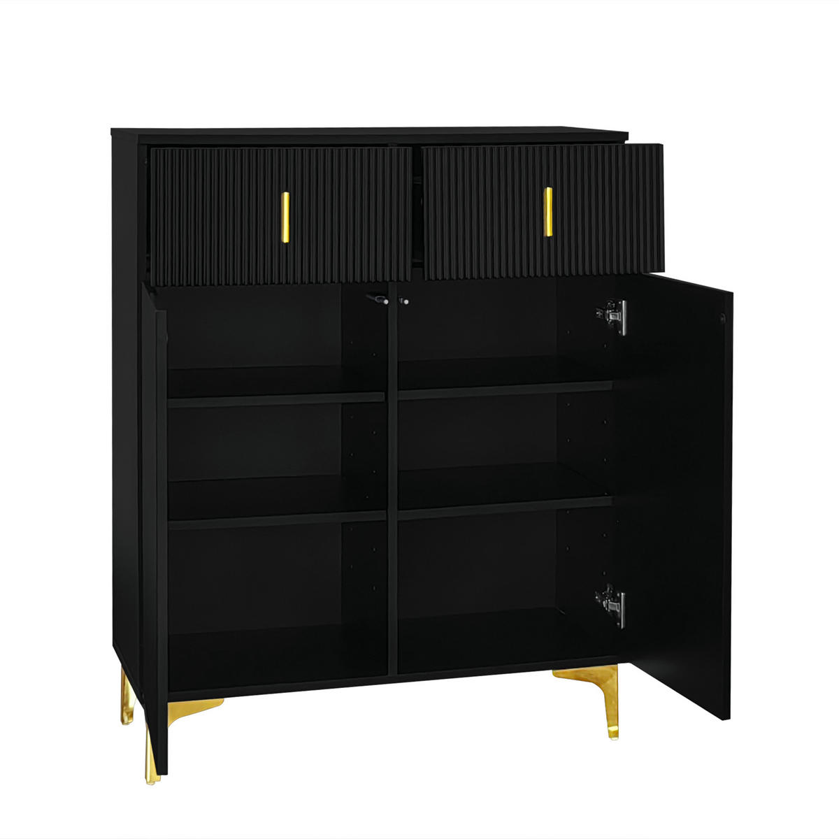 HIGHBOARD 83/35/101 cm mit 2 Türen & 2 Schubladen in Schwarz - Schwarz, Holzwerkstoff (83/101/35cm) - BEAOK