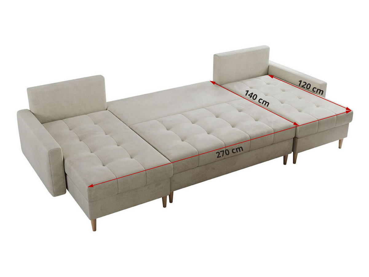 WOHNLANDSCHAFT Colin U Velvet Beige - Beige/Braun, Holz/Textil (290/75/140cm) - MKS