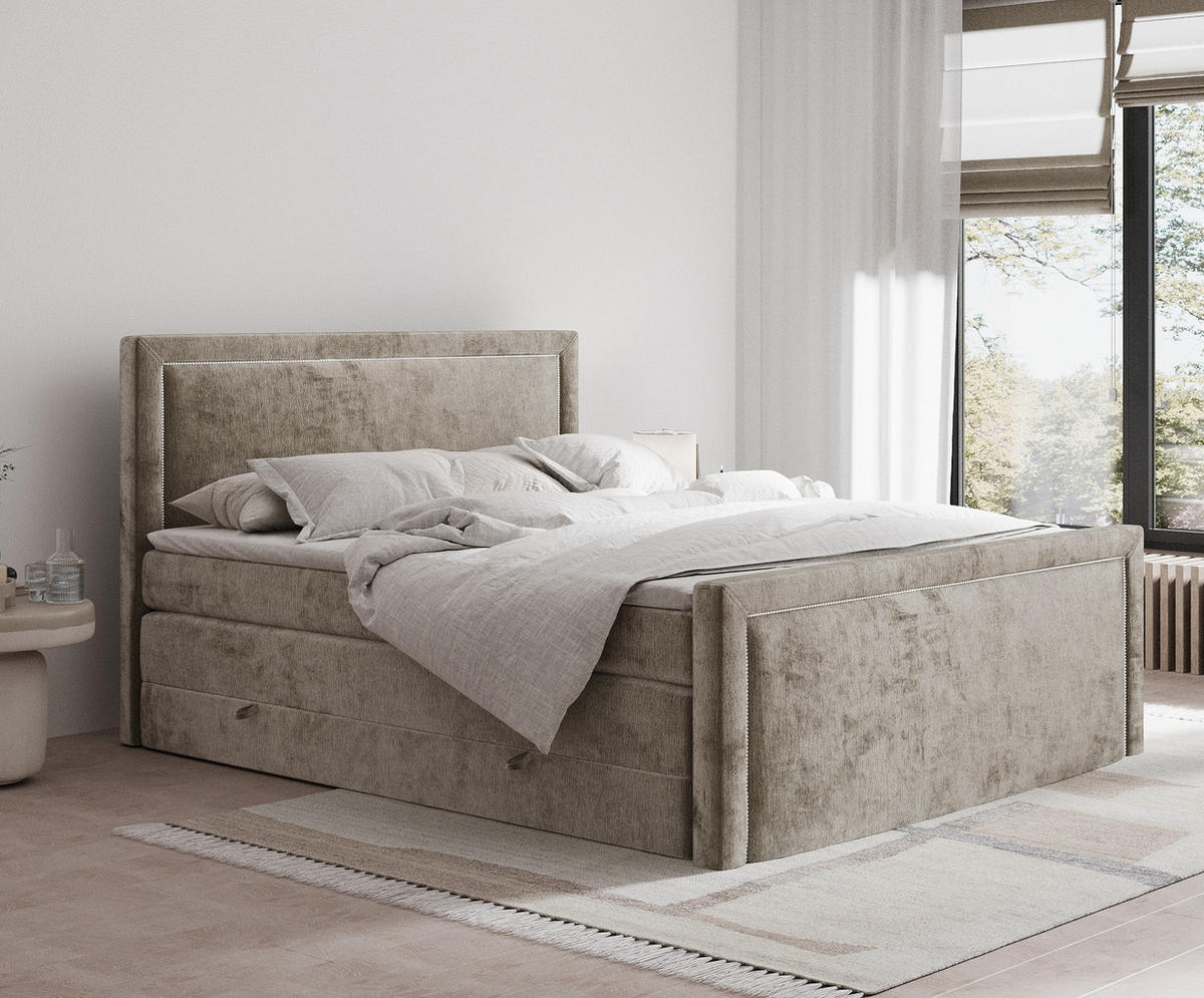 BOXSPRINGBETT Lavenda Beige 200/200 cm - Beige/Schwarz, Holz/Holzwerkstoff (200/200cm) - Maison de Reve
