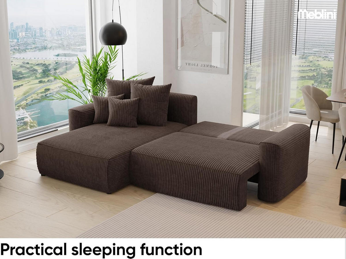 ECKSOFA BALI L - Dunkelbraun/Schwarz, Holzwerkstoff (260/160cm) - Meblini