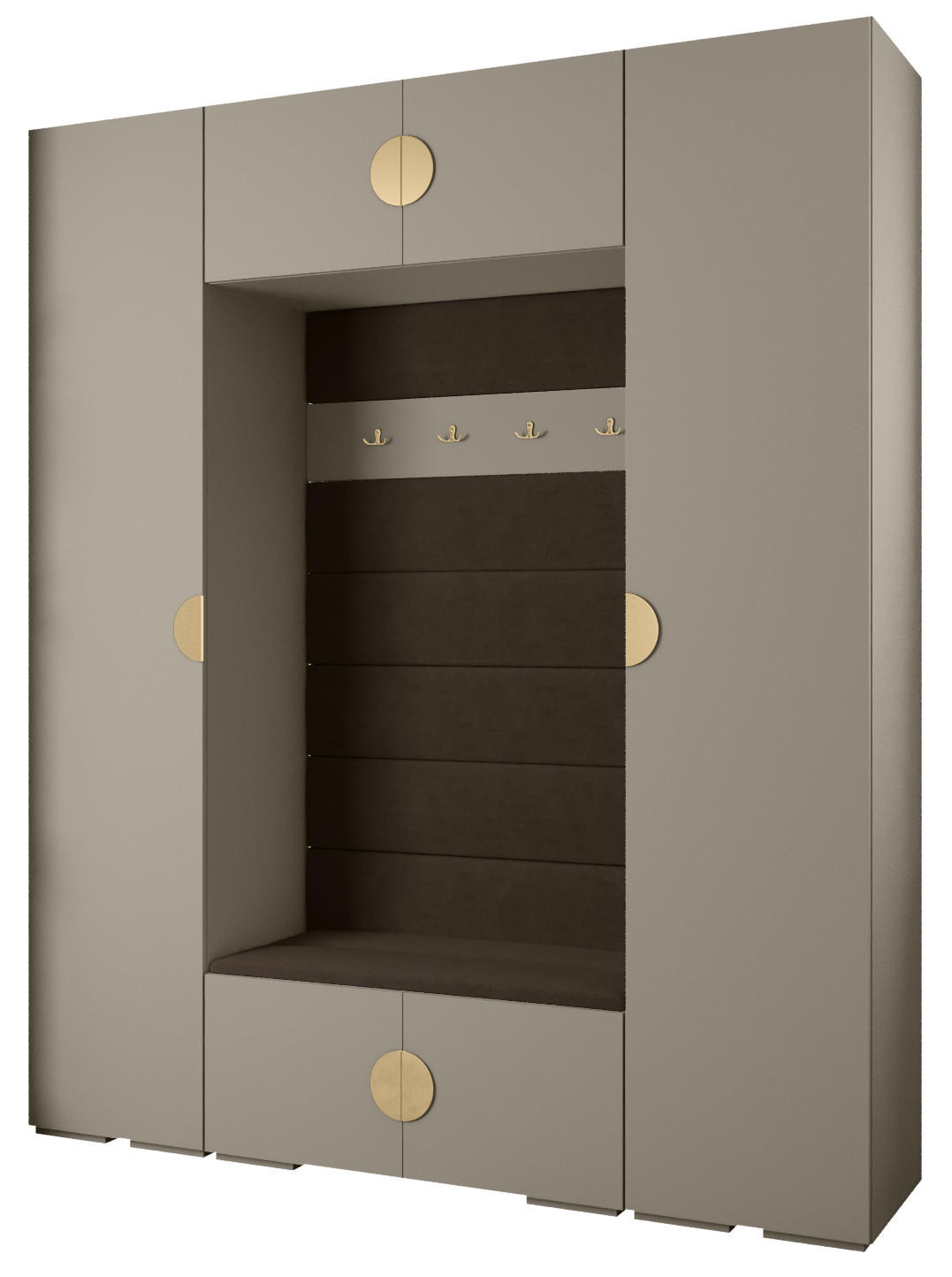 Abiks Möbel Garderoben-Set Kaschmir, Braun, Gold 200x236.7x47 cm