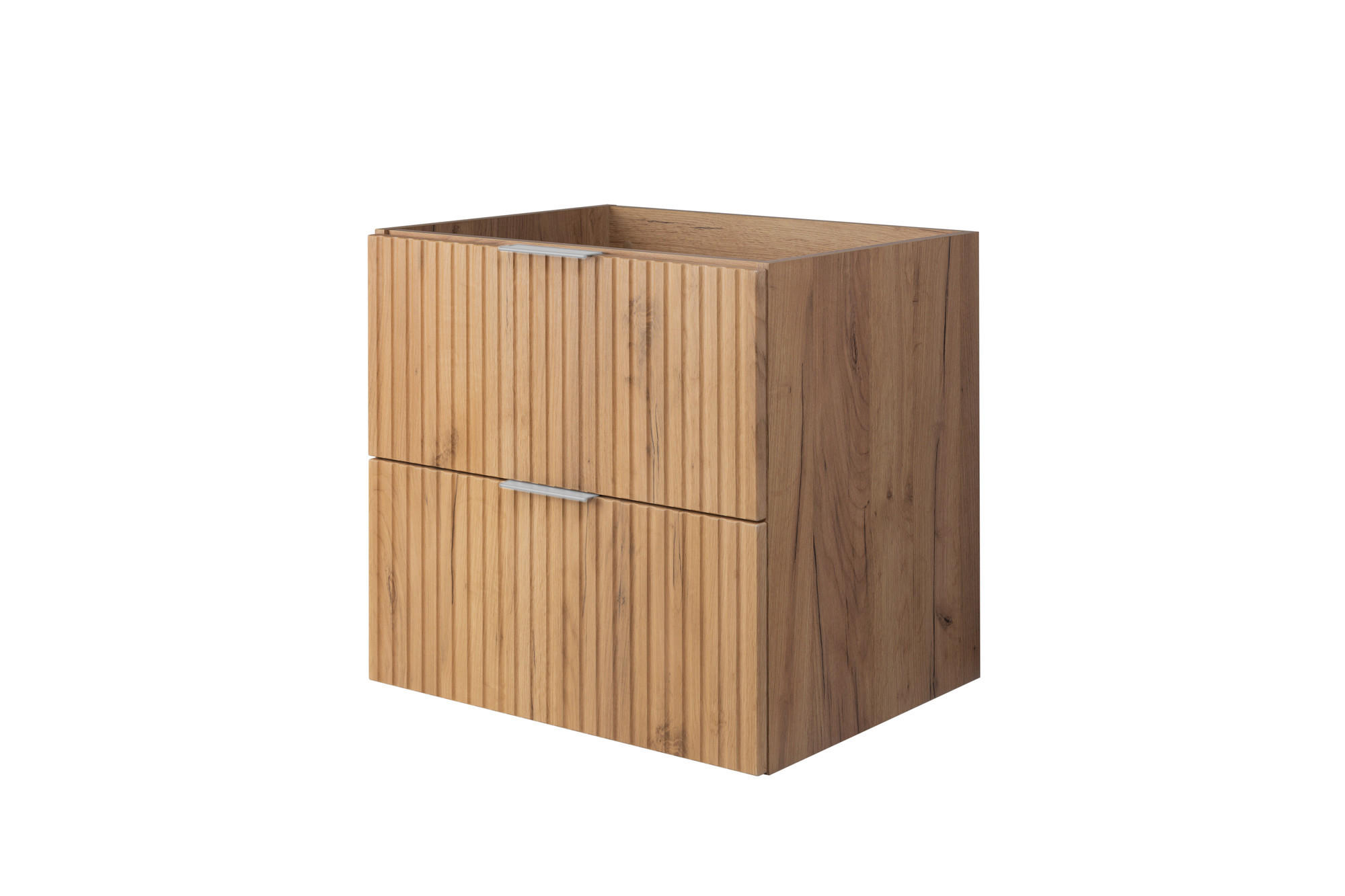 WASCHBECKUNTERSCHRANK, Eiche Craft, 60 x 57 x 46 cm, silberner Griff, ohne Arbeitsplatte - Eichefarben/Silberfarben, Holzwerkstoff (60/57/46cm) - 3XE LIVING