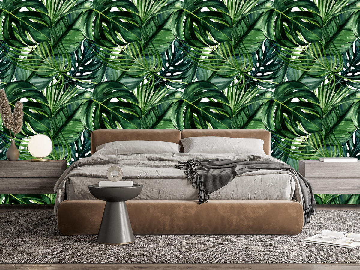 VLIESTAPETE Monstera, Palmen und Bananenblätter – Grün – 50x1000 cm - Grün, Papier (50/1000cm) - Muralo