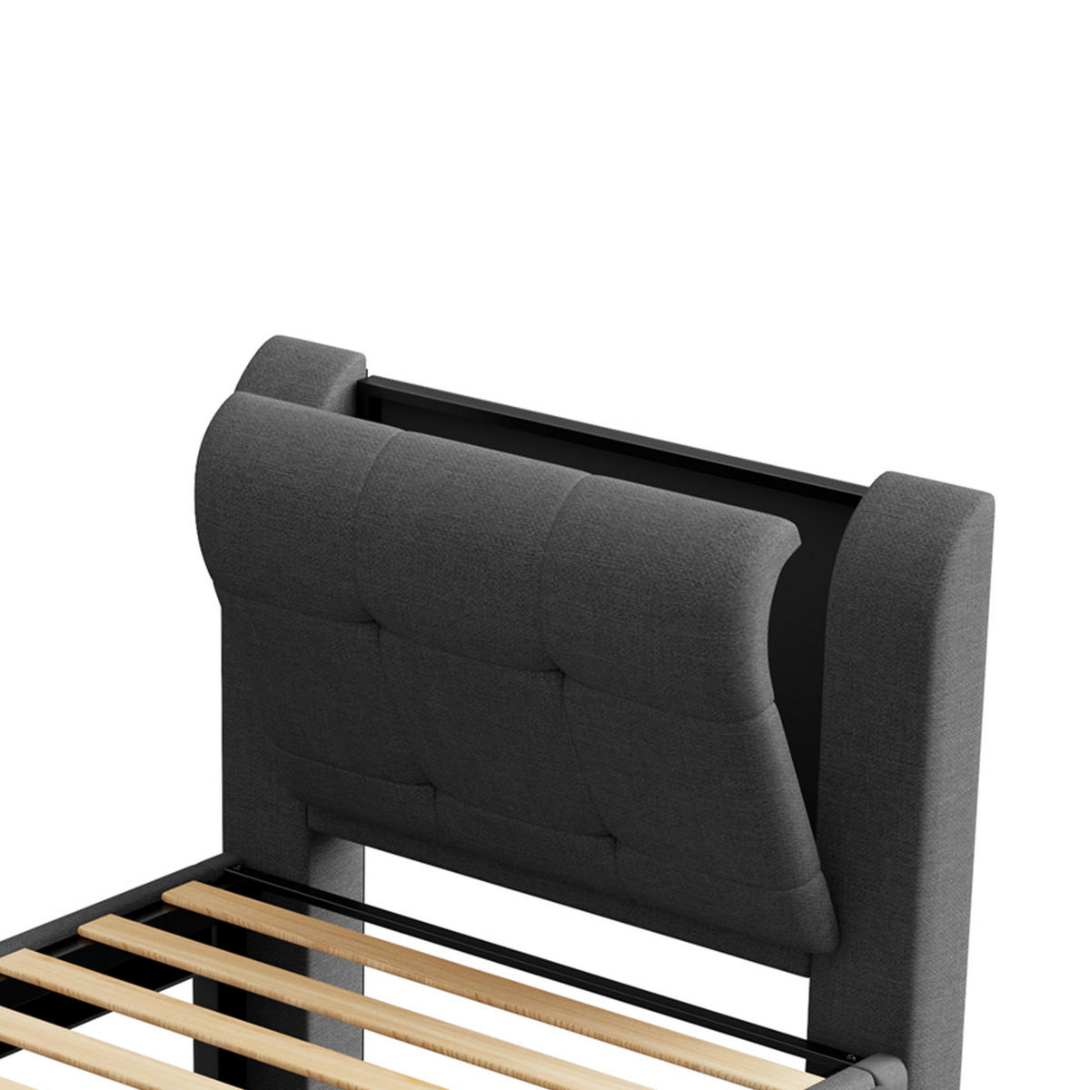 POLSTERBETT 90/200 cm in Grau mit Ausziehbett, LED und Stauraum im Kopfteil Stoff - Grau, Holzwerkstoff/Textil (90/200cm) - STILVORA