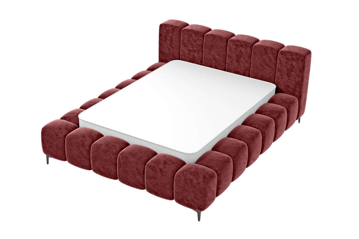 POLSTERBETT COZY Chenille Weinrot 140/200 cm - Weinrot/Schwarz, Textil/Metall (140/200cm) - 99rooms