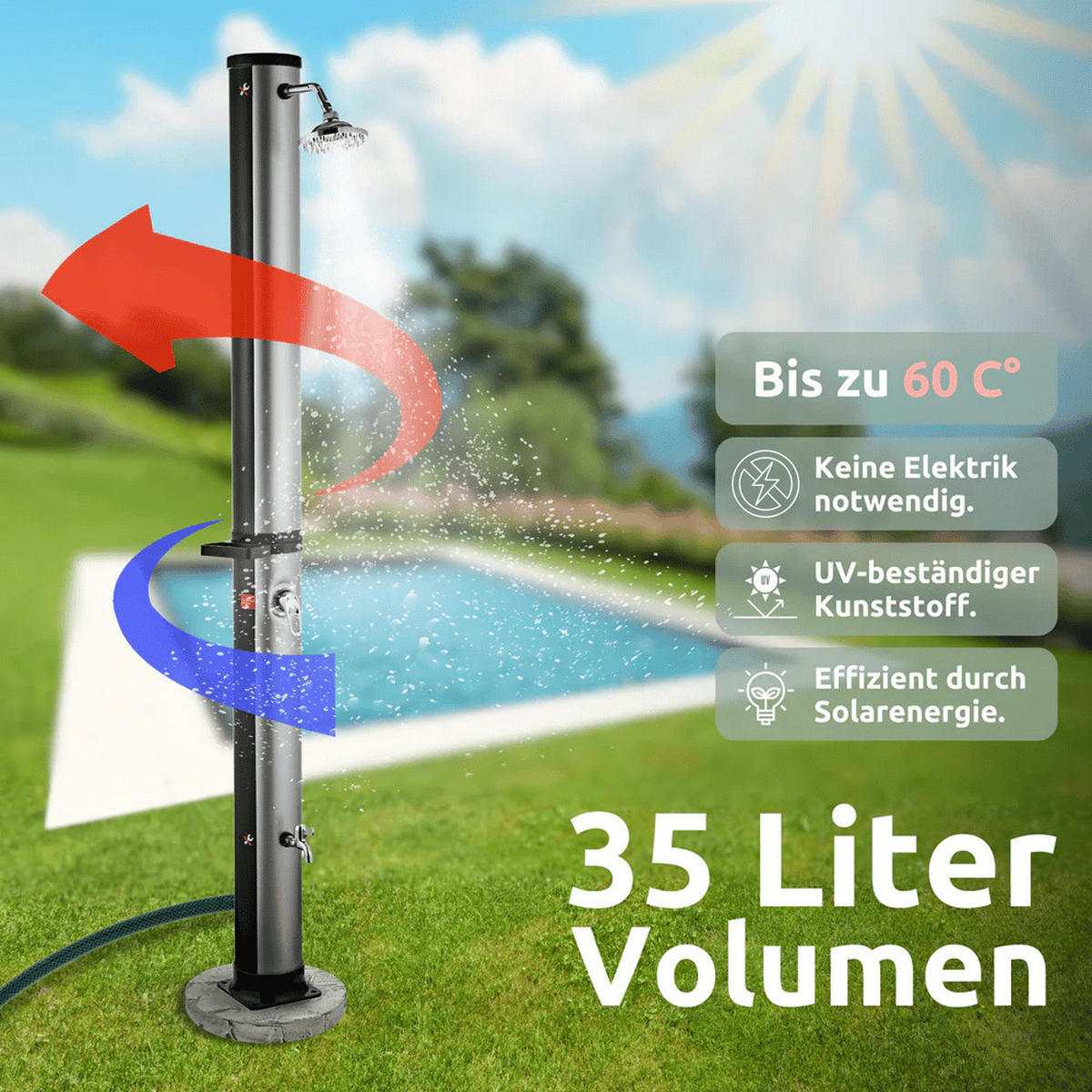 SOLARDUSCHE Outdoor 35 Liter Solar Gartendusche - Schwarz, Kunststoff (19/218/19cm) - DELUKE