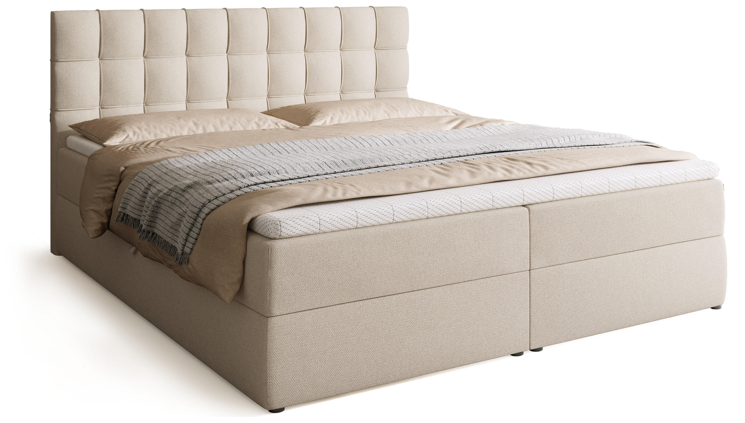 BOXBETT Detroit mit Topper 180/200 Ecru - Ecru, Holzwerkstoff/Textil (180/200cm) - Bromarkt
