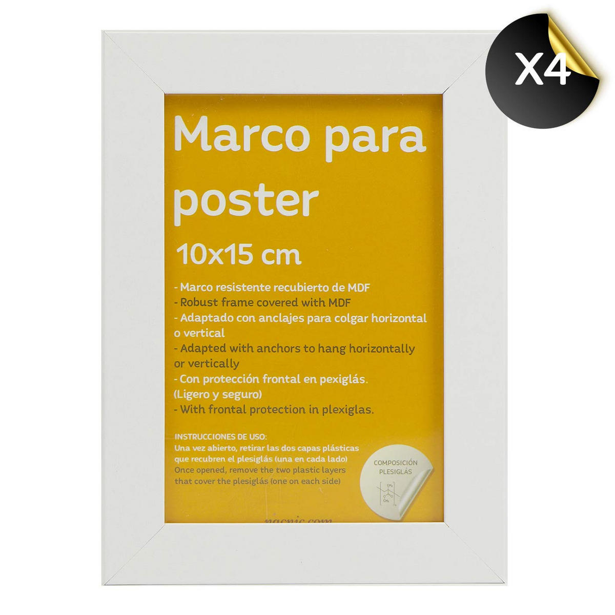 RAHMEN Set mit 10 aus MDF und Acrylglas Schutz und Aussteller für Fotografien, Bilder, Poster, Gemälde Farbe Weiß 20x25, 13x18, 10x15 cm - Weiß, Holz (20/3/25cm) - Nacnic