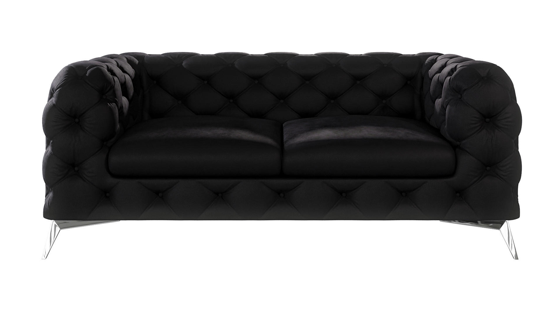 CHESTERFIELD-SOFA 2-Sitzer Laura Schwarz Samt - Silberfarben/Schwarz, Holz/Textil (185/75/100cm) - S-Style Möbel