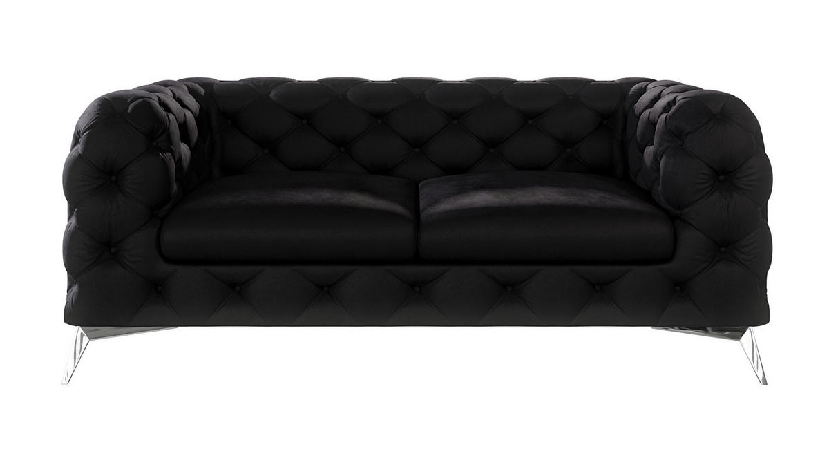 CHESTERFIELD-SOFA 2-Sitzer Laura Schwarz Samt - Silberfarben/Schwarz, Holz/Textil (185/75/100cm) - S-Style Möbel