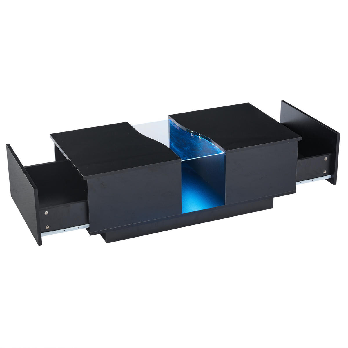 COUCHTISCH 100/50/35 cm schwarz Hochglanz mit 2 Schubladen und LED-Beleuchtung - Schwarz, Holzwerkstoff (100/50/35cm) - OKWISH