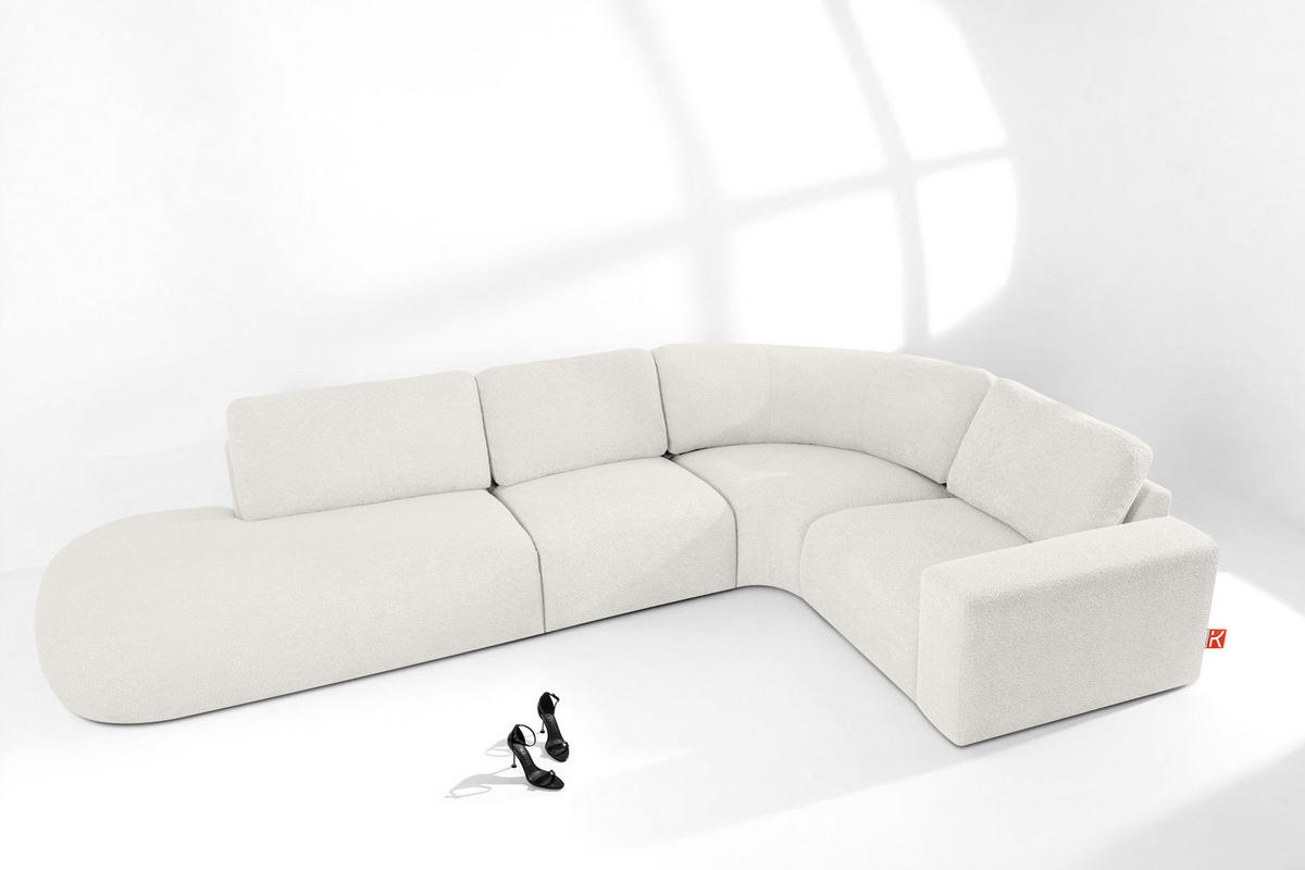 ECKSOFA LINKS ZUCCO, Ecru - Ecru, Holz/Holzwerkstoff (224/373cm) - KONSIMO®