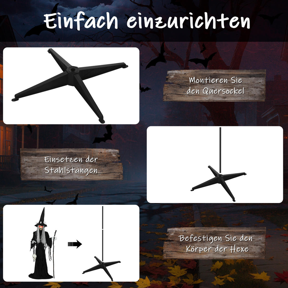 HALLOWEEN-DEKORATION Hexe 170 cm mit LED-Lichter, Soundfunktion - Schwarz, Textil (30/170/60cm) - Outsunny