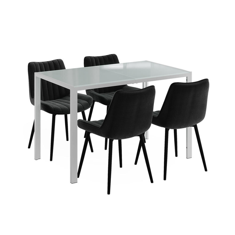 MATBORDSSET Grand, Vit, 120 x 70 cm med 4 stolar (svarta) - Vit, Glas (120/74.5/70cm) - Vicco