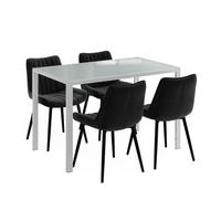 JÍDELNÍ STŮL SESTAVA Grand, Bílá, 120 x 70 cm se 4 židlemi (černé) - bílá, sklo (120/74.5/70cm) - Vicco