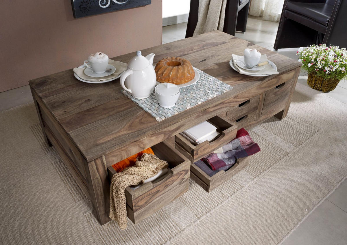 COUCHTISCH Sheesham 135x70x40 grau geölt NATURE GREY #43 - Grau, Holz (135/70/40cm) - Massivmoebel24