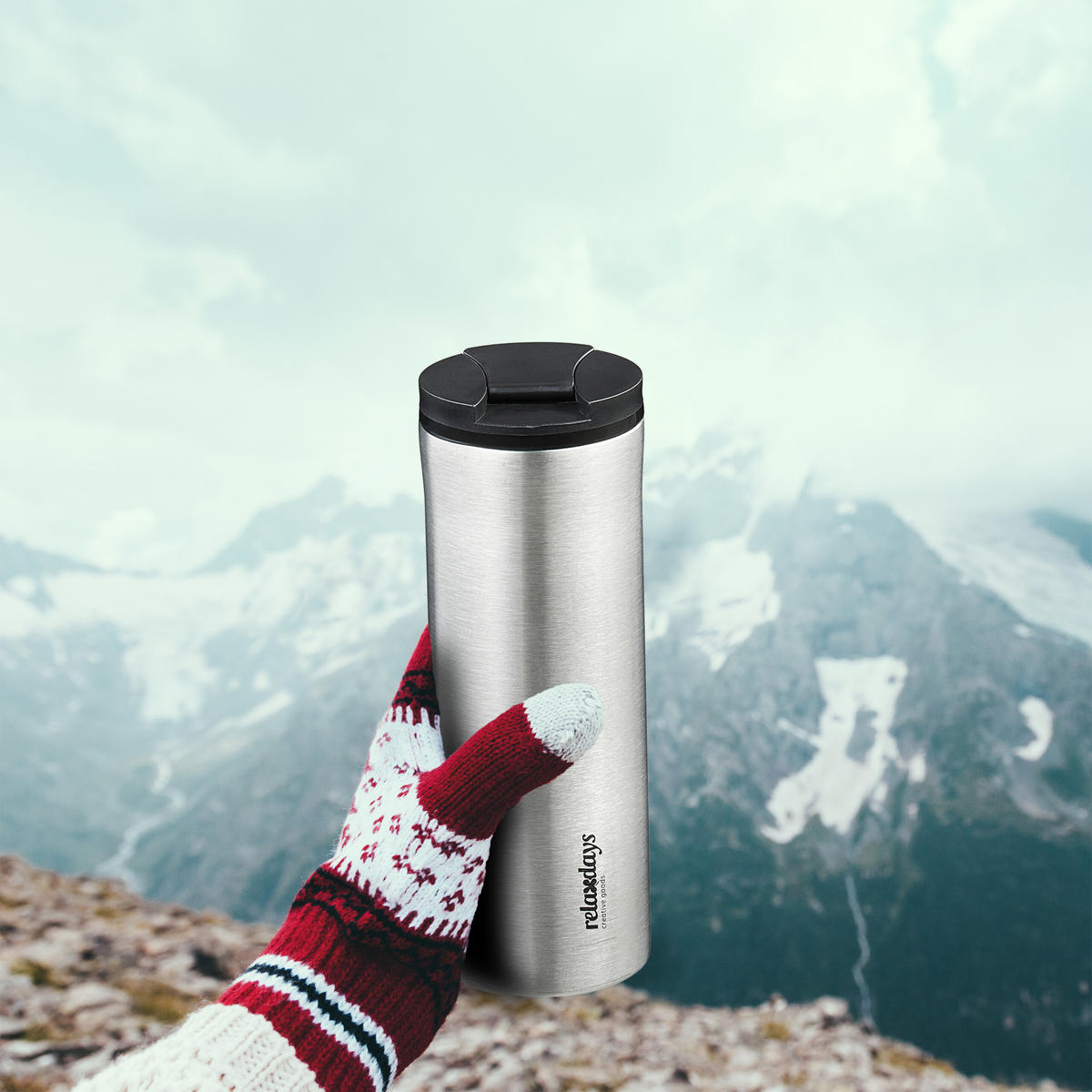 THERMOBECHER - Silberfarben, Kunststoff/Metall (0.4L) - Relaxdays