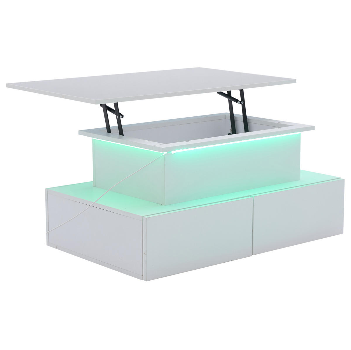COUCHTISCH mit LED und 4 Schubladen 90x55x41 cm Hochglanz - Weiß, Holzwerkstoff (90/55/41cm) - Meubliv