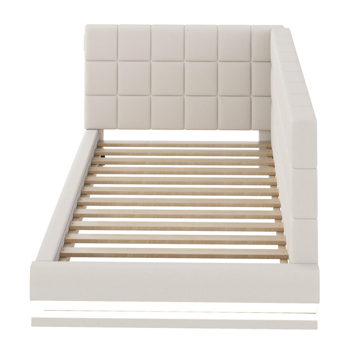 POLSTERBETT 90/200 cm Beige aus Leinen mit LED-Lichtleiste und USB-Steckdose - Beige, Textil (90/200cm) - OKMYHOME