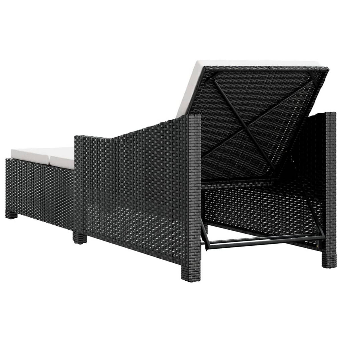 SONNENLIEGE mit Cremeweißer Auflage Poly Rattan Schwarz - Schwarz, Kunststoff (68/73/201cm) - furnicato