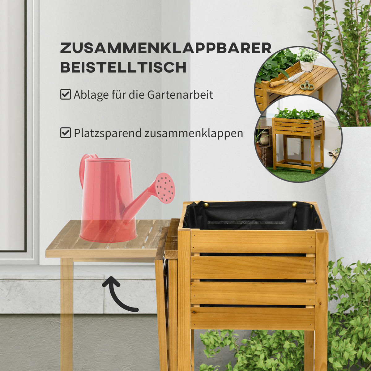 HOCHBEET Pflanzkasten mit klappbarer Tischplatte, für Garten, Terrasse, Holz, Braun - Braun, Holz (63/74.5/64cm) - Outsunny