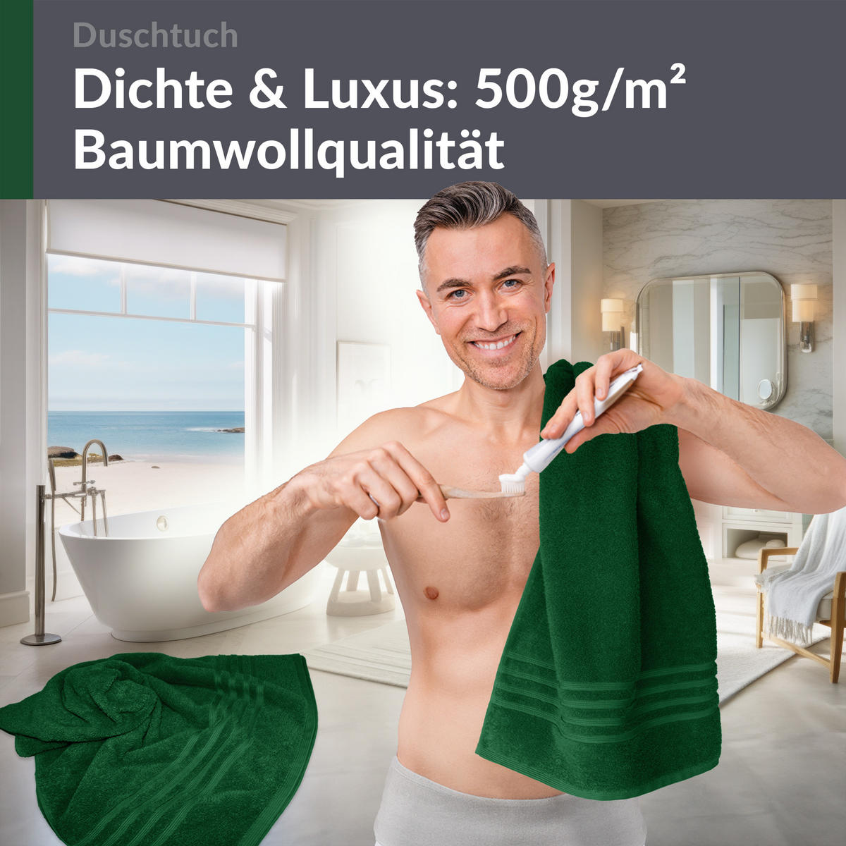 DUSCHTUCH London Tannen Grün 2er Set 70x140 - Waldgrün, Textil (70/140cm) - Lashuma