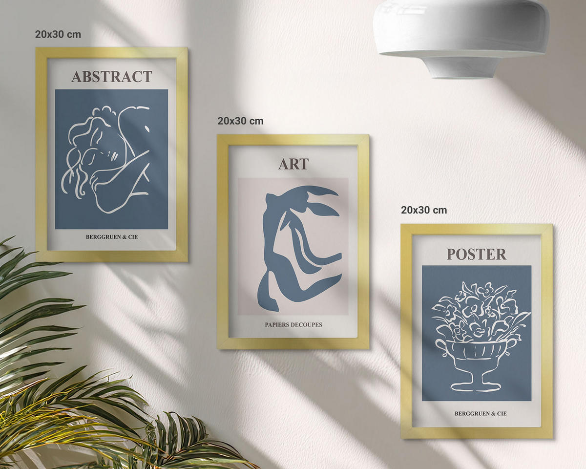 BILDER SET 3er Set - 20x30 cm Goldrahmen - Matisses stilvolle abstrakte Muster - Goldfarben, Kunststoff (20/30cm) - TULUP