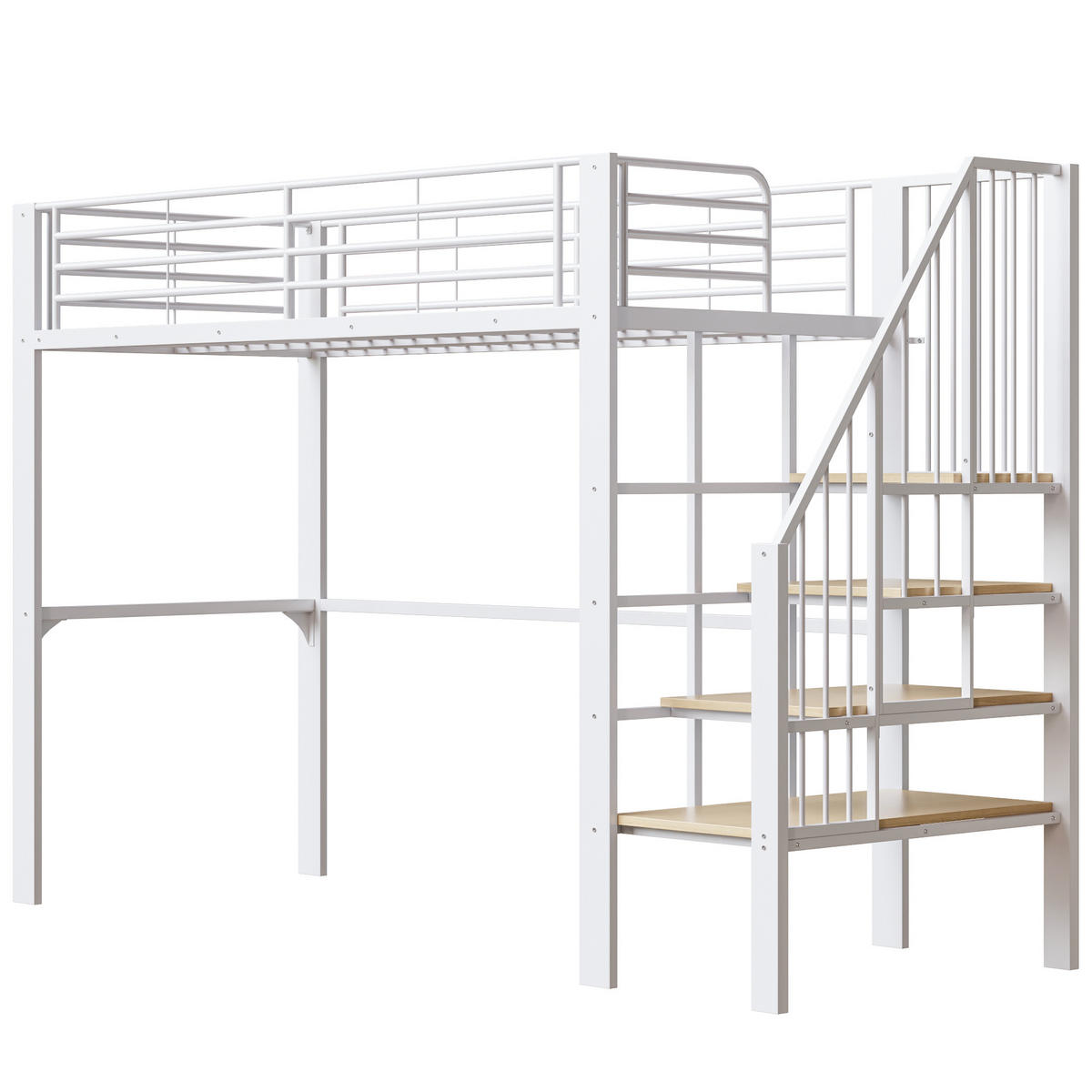 HOCHBETT 90/200 cm in Weiß mit Treppe und Stauraum - Weiß, Holzwerkstoff/Metall (90/200cm) - CHICFURN