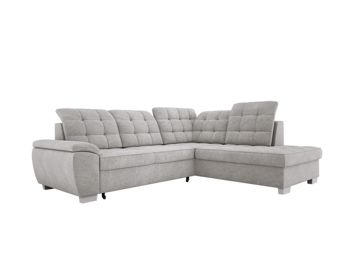 ECKSOFA LOTTA L-förmig Bettkasten verstellbare Kopfstützen hochwertige Verarbeitung lose Rückenkissen freistehend RECHTS 258x212x106cm Stainless steel - Edelstahlfarben, Holz/Textil (258/212cm) - DomoHome