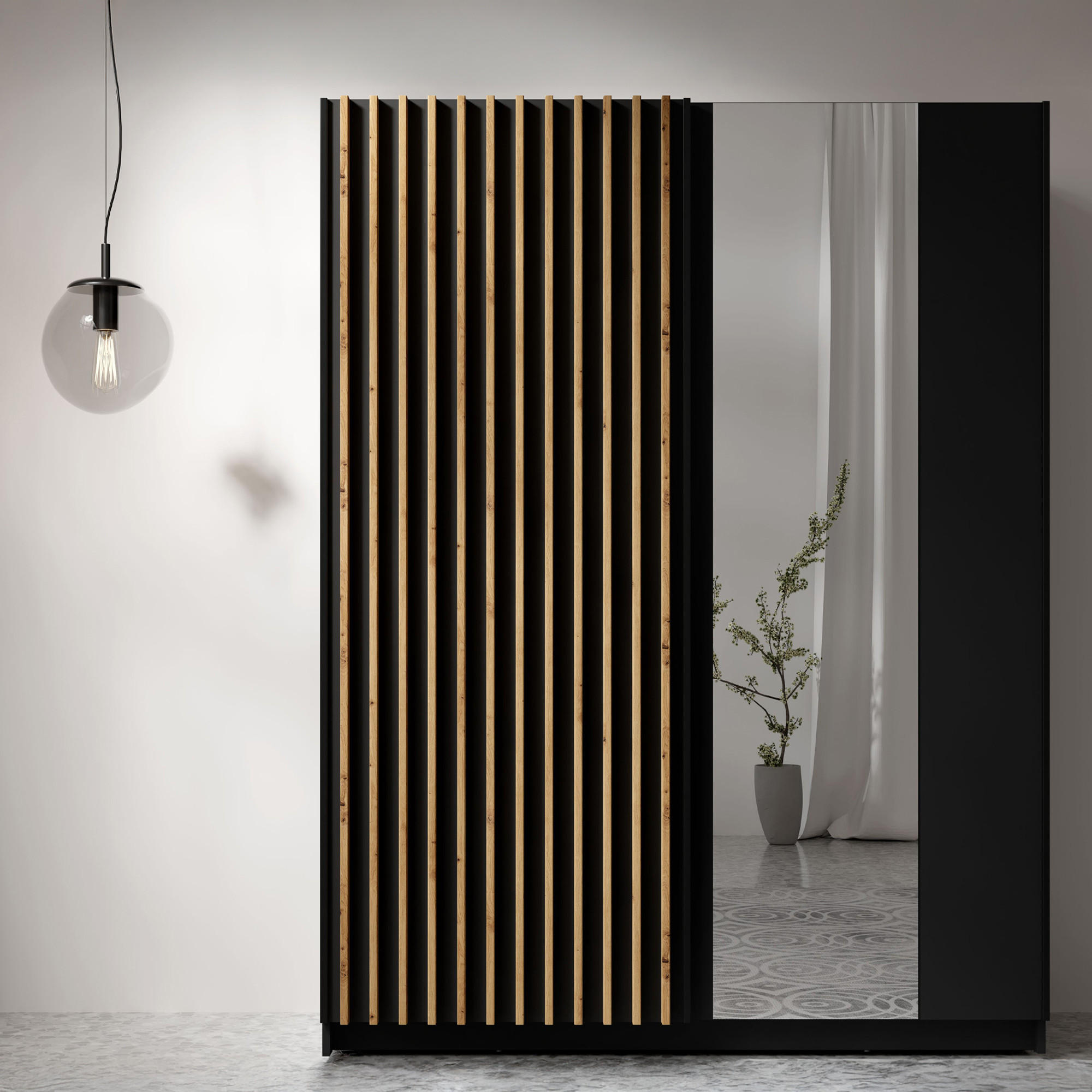 SCHIEBETÜRENSCHRANK CASTARI Schwarz / Artisan Eiche - Schwarz/Eiche Artisan, Holzwerkstoff (150.6/198.5/62cm) - KONSIMO®