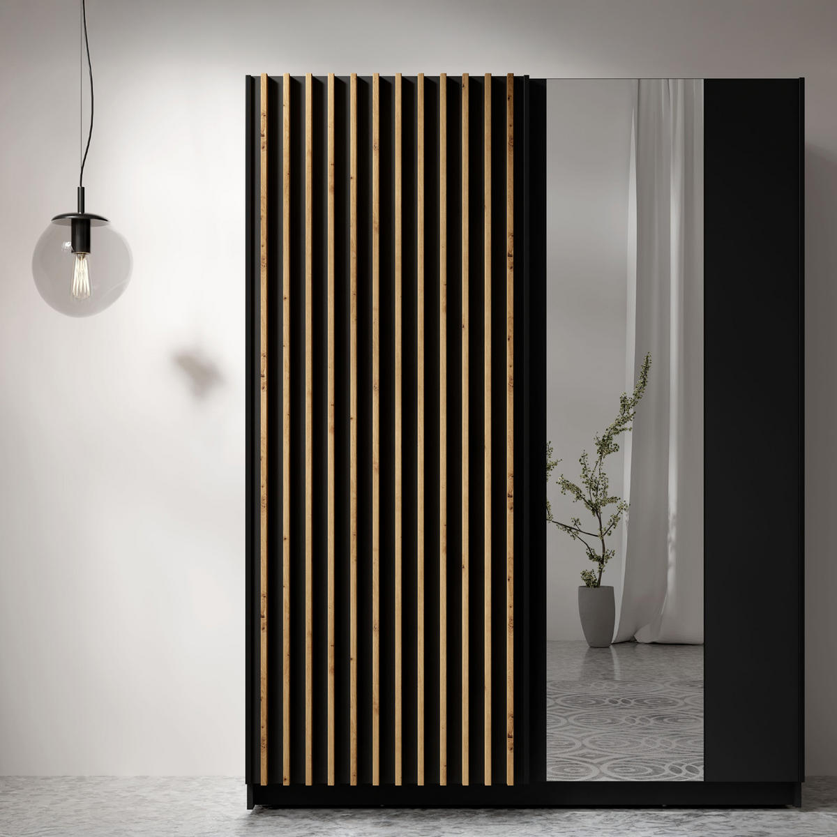 SCHIEBETÜRENSCHRANK CASTARI Schwarz / Artisan Eiche - Schwarz/Eiche Artisan, Holzwerkstoff (150.6/198.5/62cm) - KONSIMO®